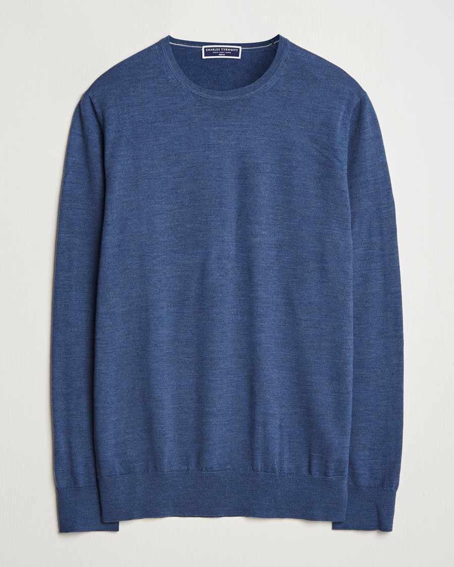 Herren | Pullover | Charles Tyrwhitt | Pure Merino Crew Neck Jumper Indigo Blue