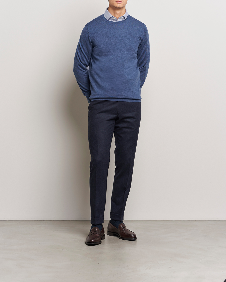 Herren | Pullover | Charles Tyrwhitt | Pure Merino Crew Neck Jumper Indigo Blue