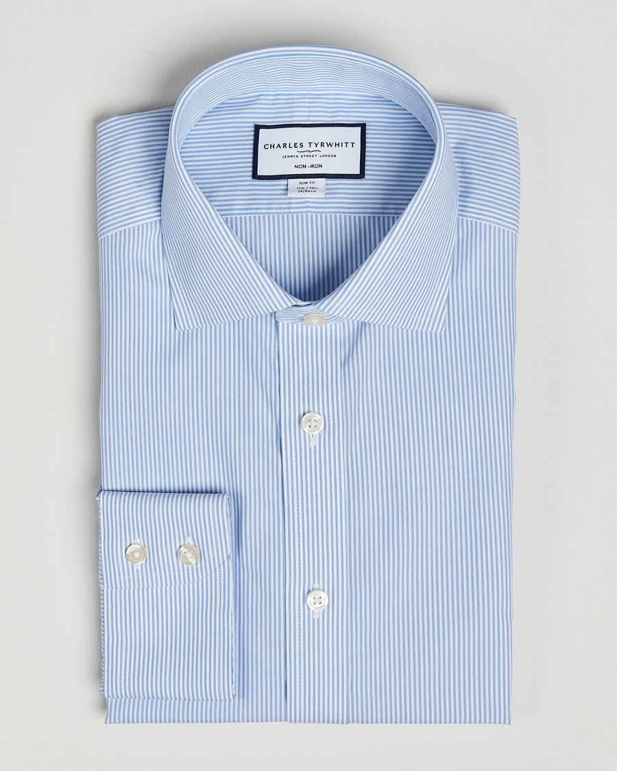 Herren | Hemden | Charles Tyrwhitt | Slim Fit Non Iron Bengal Stripe Poplin Shirt Sky Blue