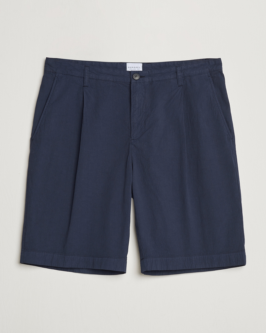 Herren | Shorts | Sunspel | Lightweight Seersucker Shorts Navy