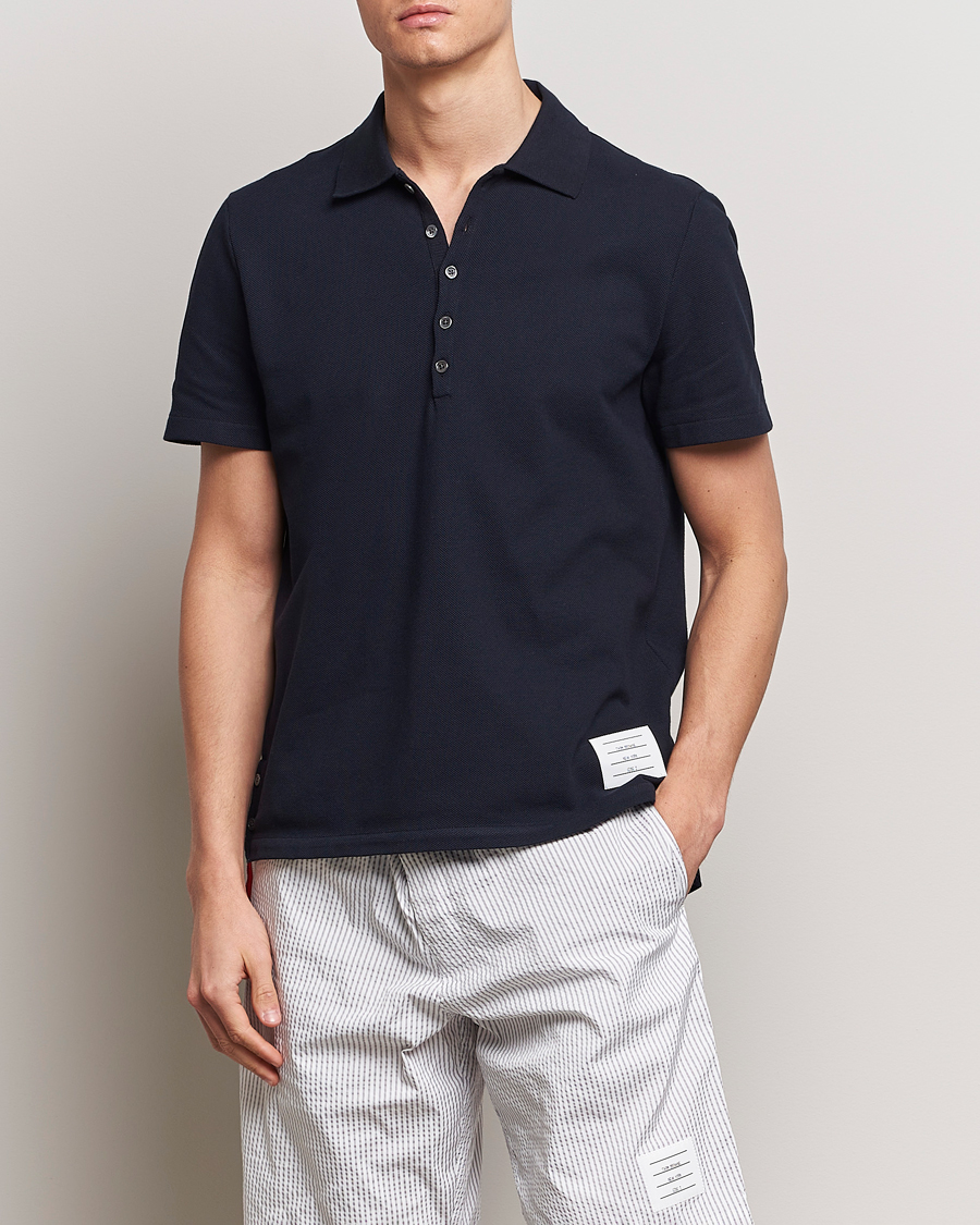 Men | Luxury Brands | Thom Browne | Relaxed Fit Short Sleeve Polo Navy