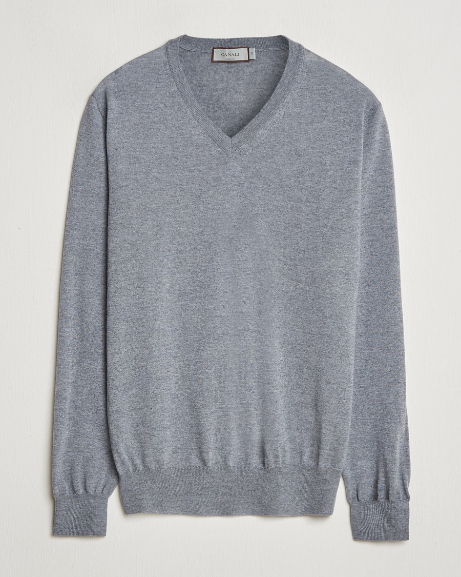 Herren | Pullover | Canali | Merino Wool V-Neck Light Grey
