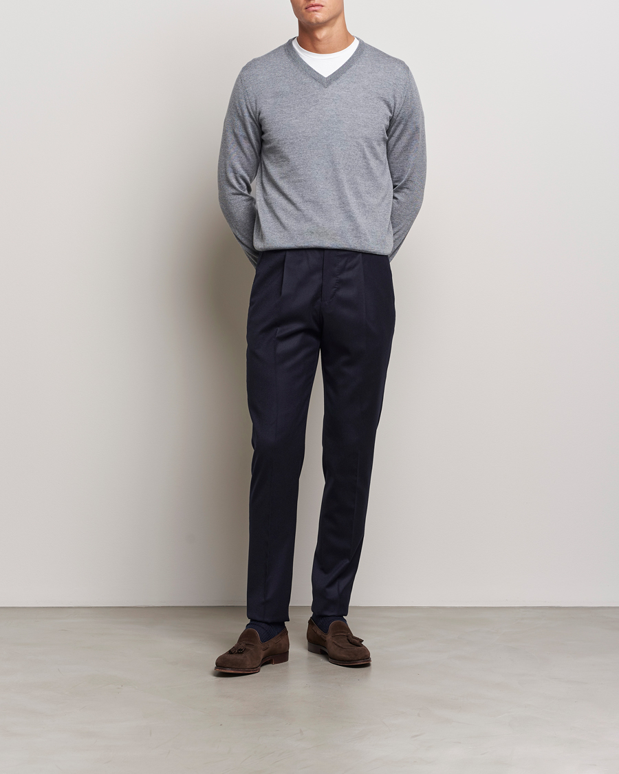Herren | Pullover | Canali | Merino Wool V-Neck Light Grey