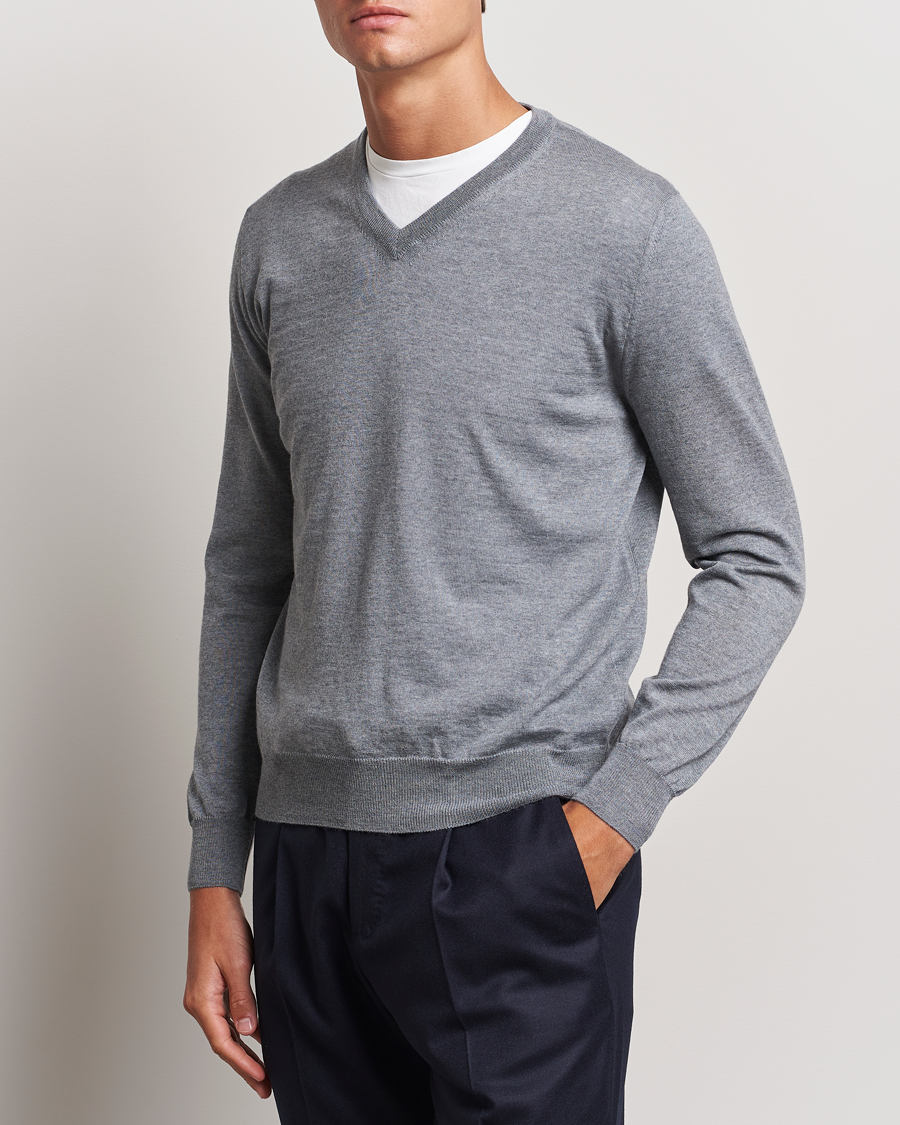 Herren | Pullover | Canali | Merino Wool V-Neck Light Grey