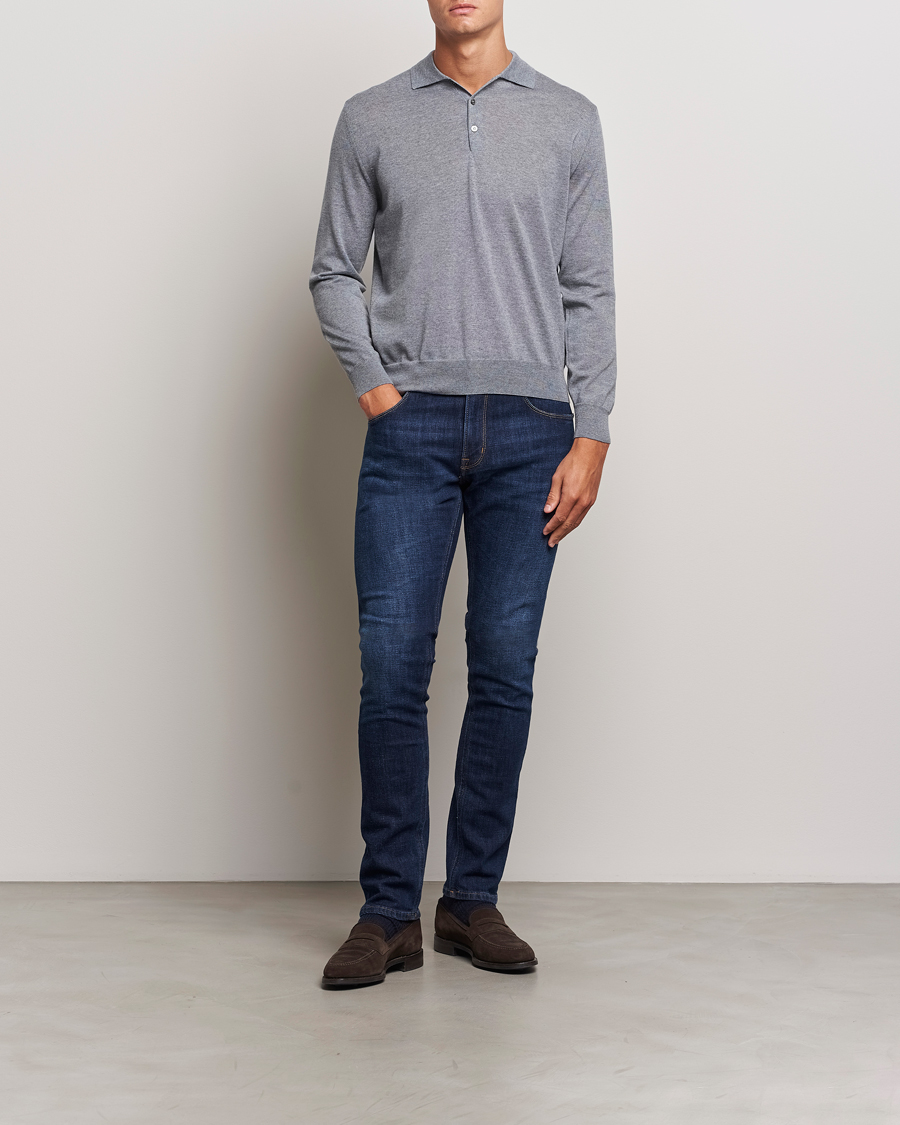 Herren | Pullover | Canali | Merino Wool Knitted Polo Light Grey