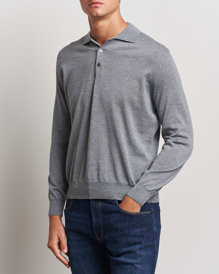 Herren | Pullover | Canali | Merino Wool Knitted Polo Light Grey