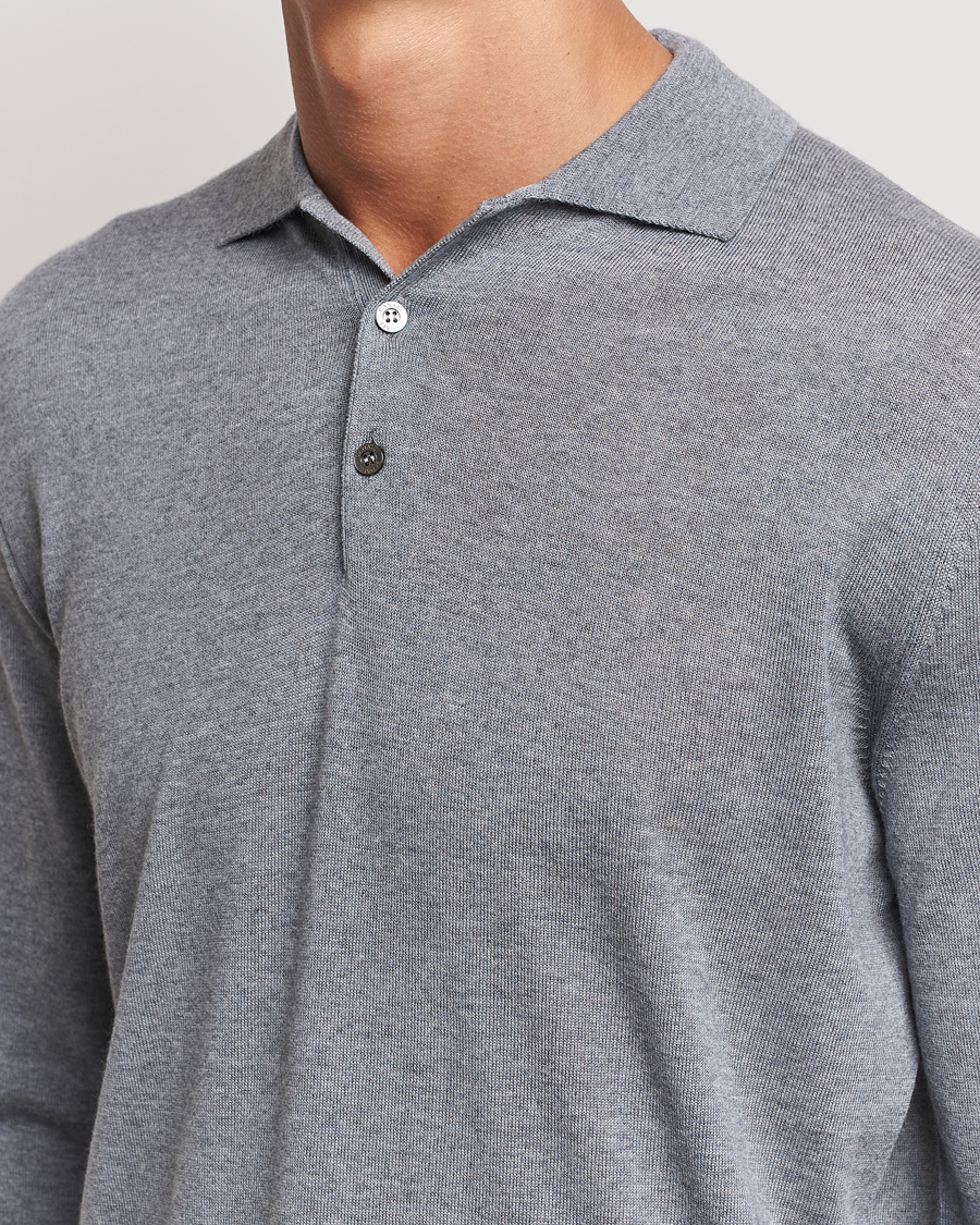 Herren | Pullover | Canali | Merino Wool Knitted Polo Light Grey