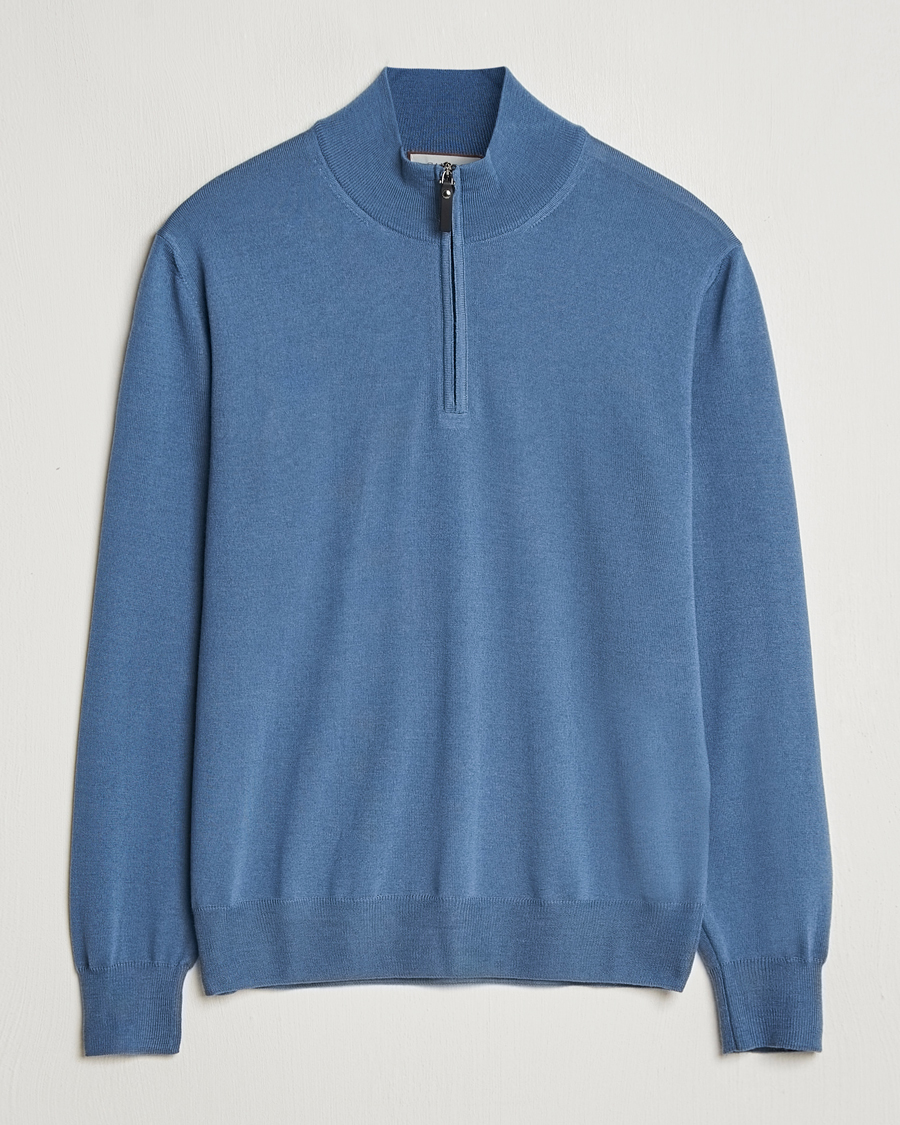Herren | Pullover | Canali | Merino Wool Half Zip Light Blue
