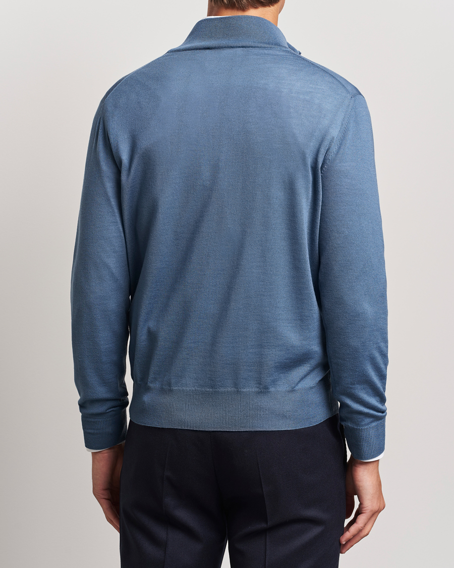 Herren | Pullover | Canali | Merino Wool Half Zip Light Blue