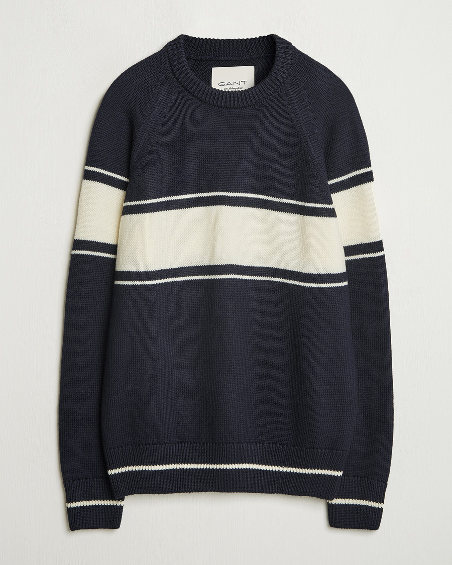 Herren | Pullover | GANT 240 Mulberry Street | Striped Wool Knitted Crew Neck Classic Blue