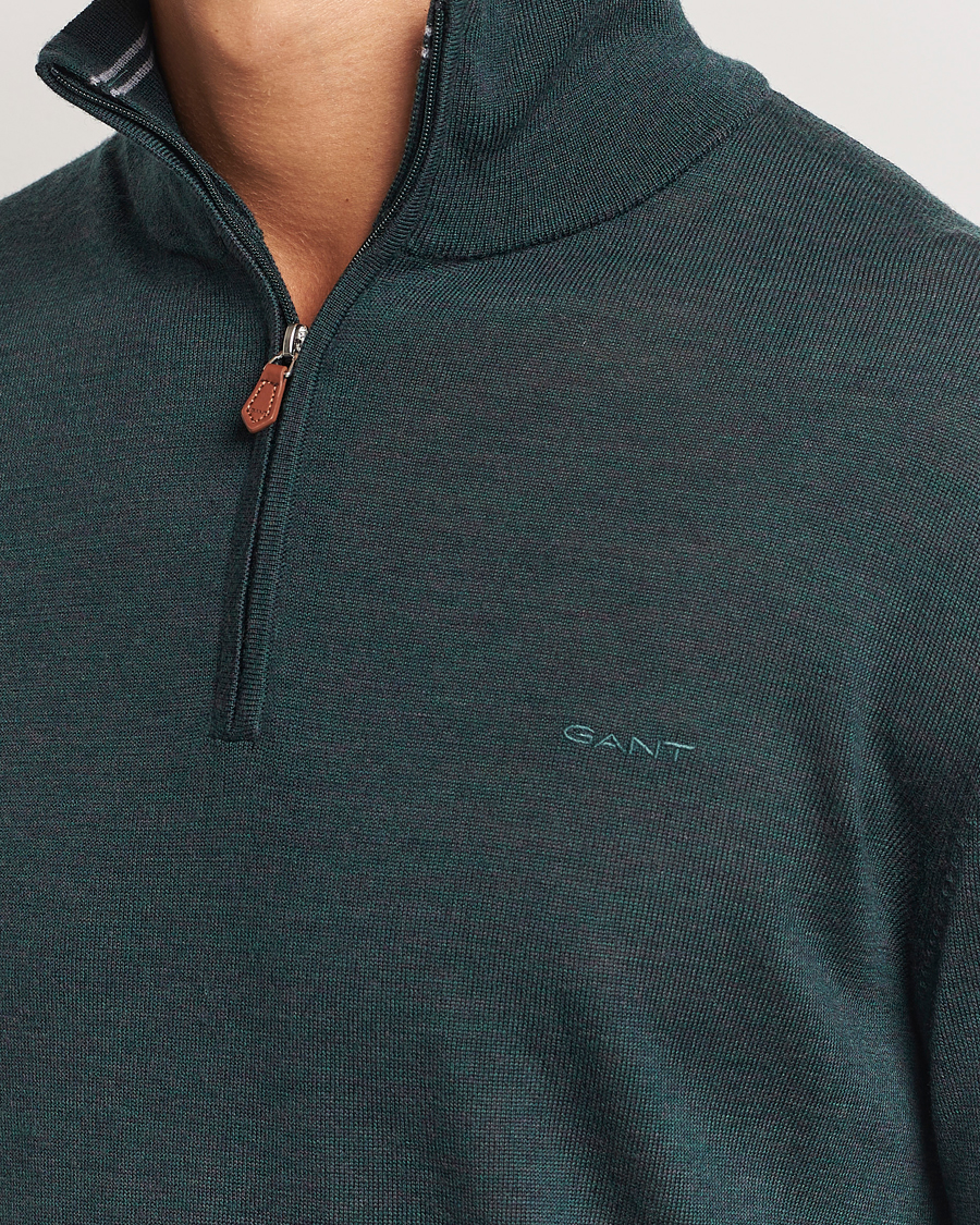 Herren | Pullover | GANT | Extrafine Merino Wool Half Zip Tartan Green