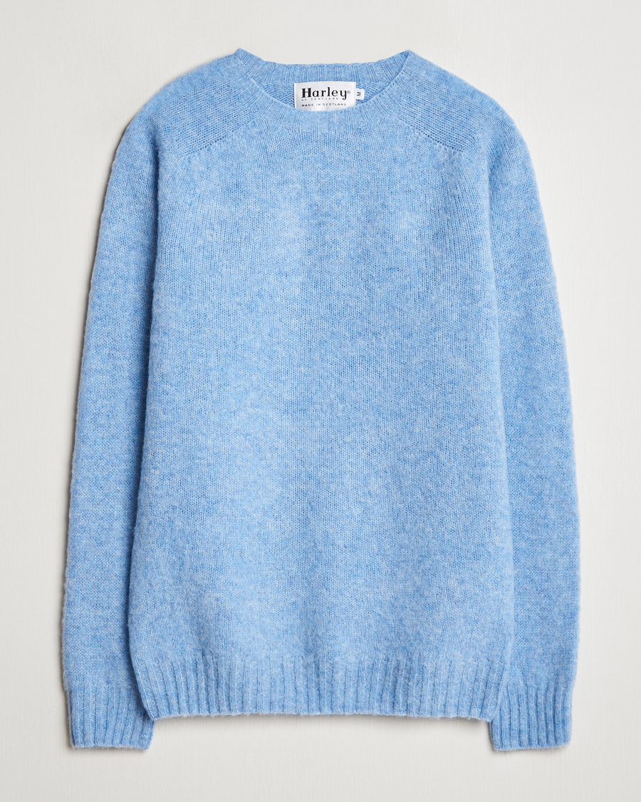 Herren | Pullover | Harley Of Scotland | Brushed Supersoft Lambswool Crewneck Ice Sea