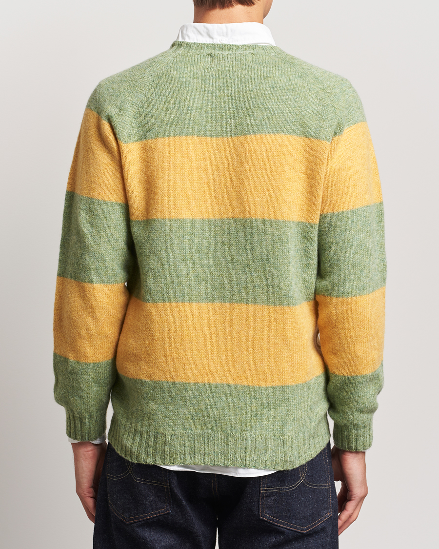 Herren | Pullover | Harley Of Scotland | Block Stripe Lambswool Crewneck Yellow/Green