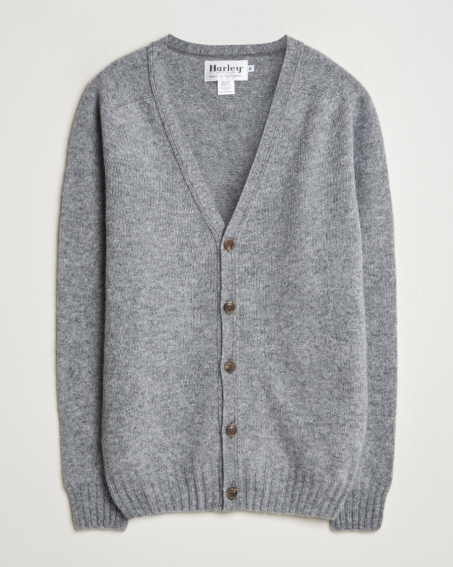 Herren | Pullover | Harley Of Scotland | Supersoft Lambswool Cardigan Medium Grey