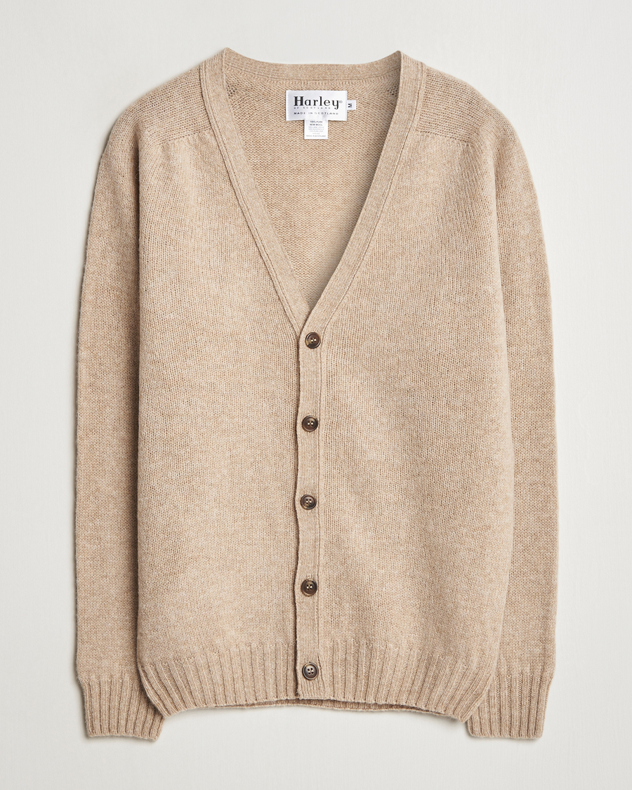 Herren | Pullover | Harley Of Scotland | Supersoft Lambswool Cardigan Oatmilk