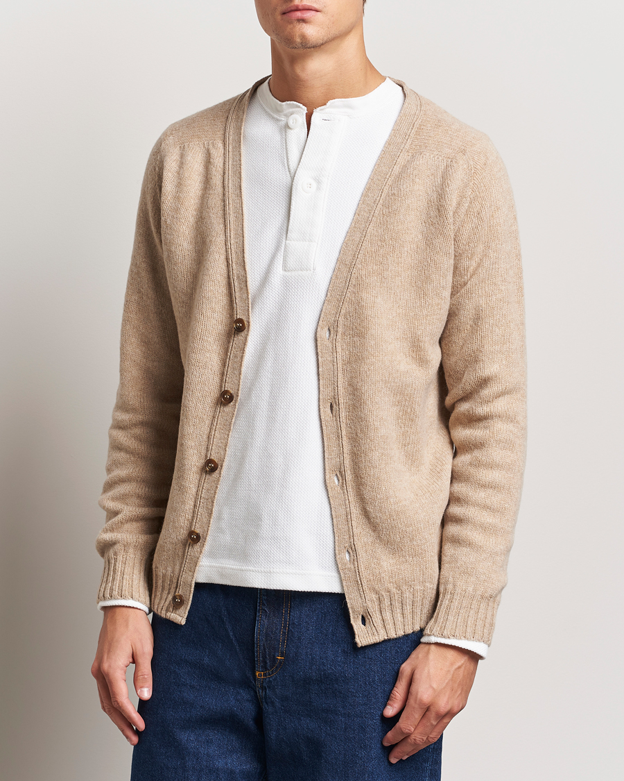 Herren | Pullover | Harley Of Scotland | Supersoft Lambswool Cardigan Oatmilk