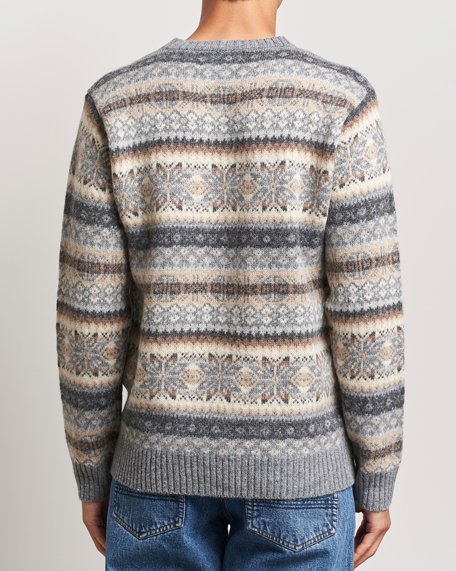 Herren | Pullover | Harley Of Scotland | Supersoft Lambswool Fairisle Crewneck Grey
