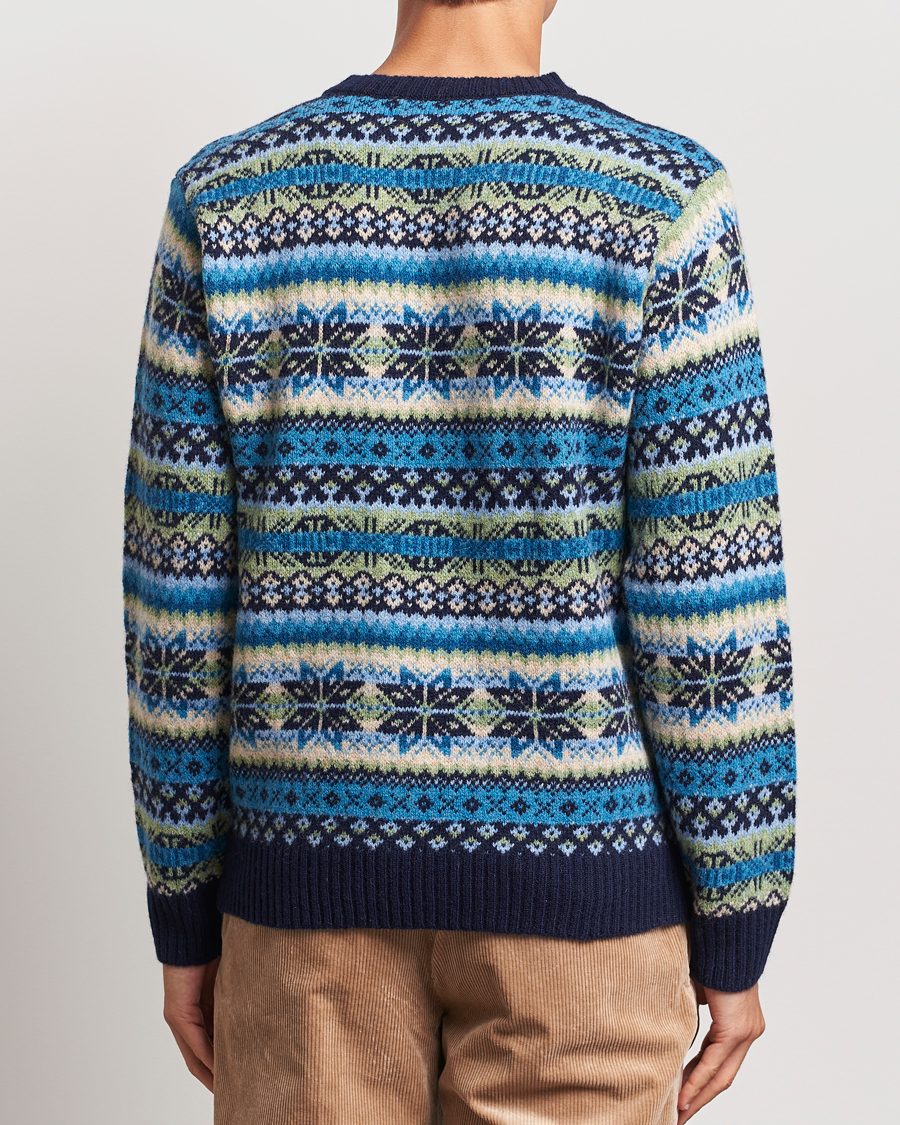 Herren | Pullover | Harley Of Scotland | Supersoft Lambswool Fairisle Crewneck Navy