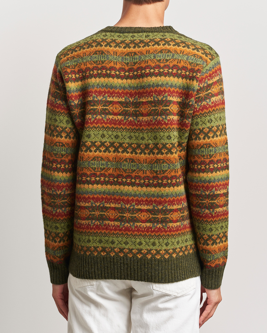 Herren | Pullover | Harley Of Scotland | Supersoft Lambswool Fairisle Crewneck Green
