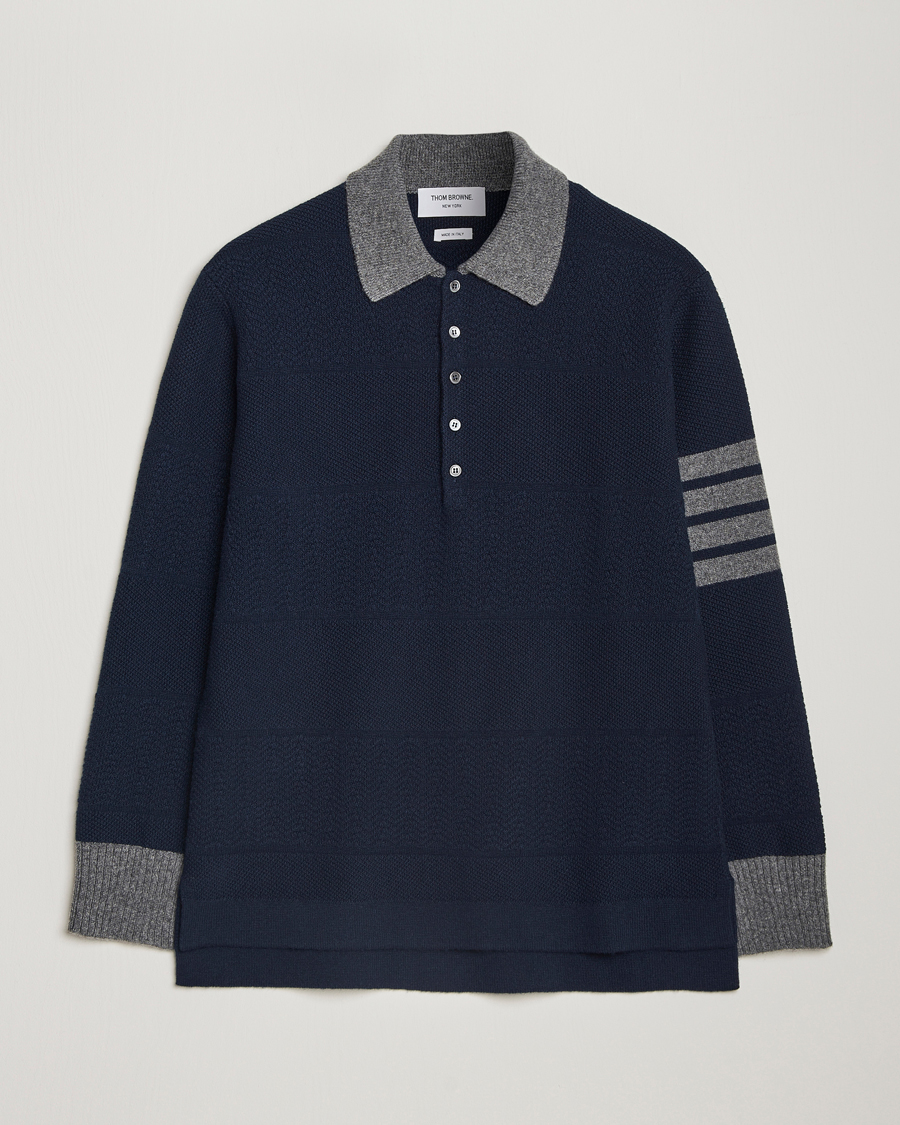 Herren | Pullover | Thom Browne | Textured Wool Rugby Navy