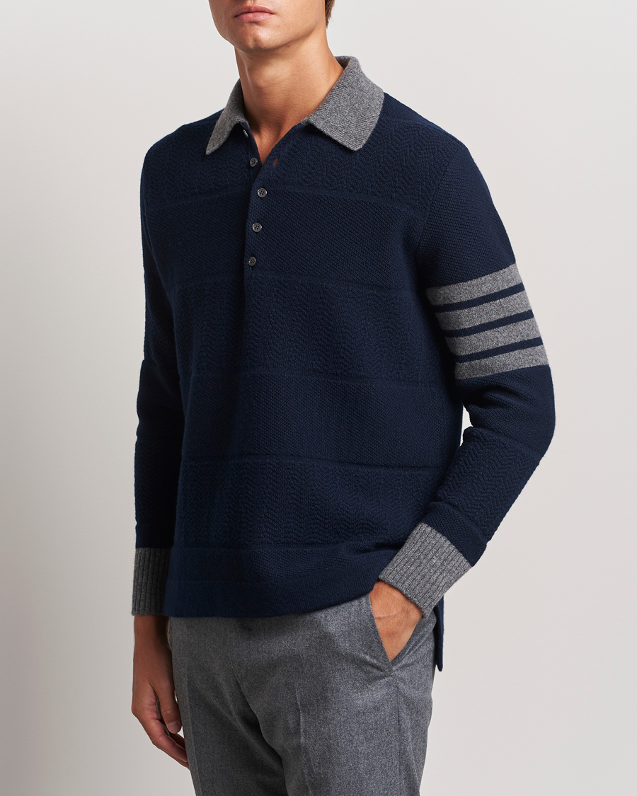 Herren | Pullover | Thom Browne | Textured Wool Rugby Navy