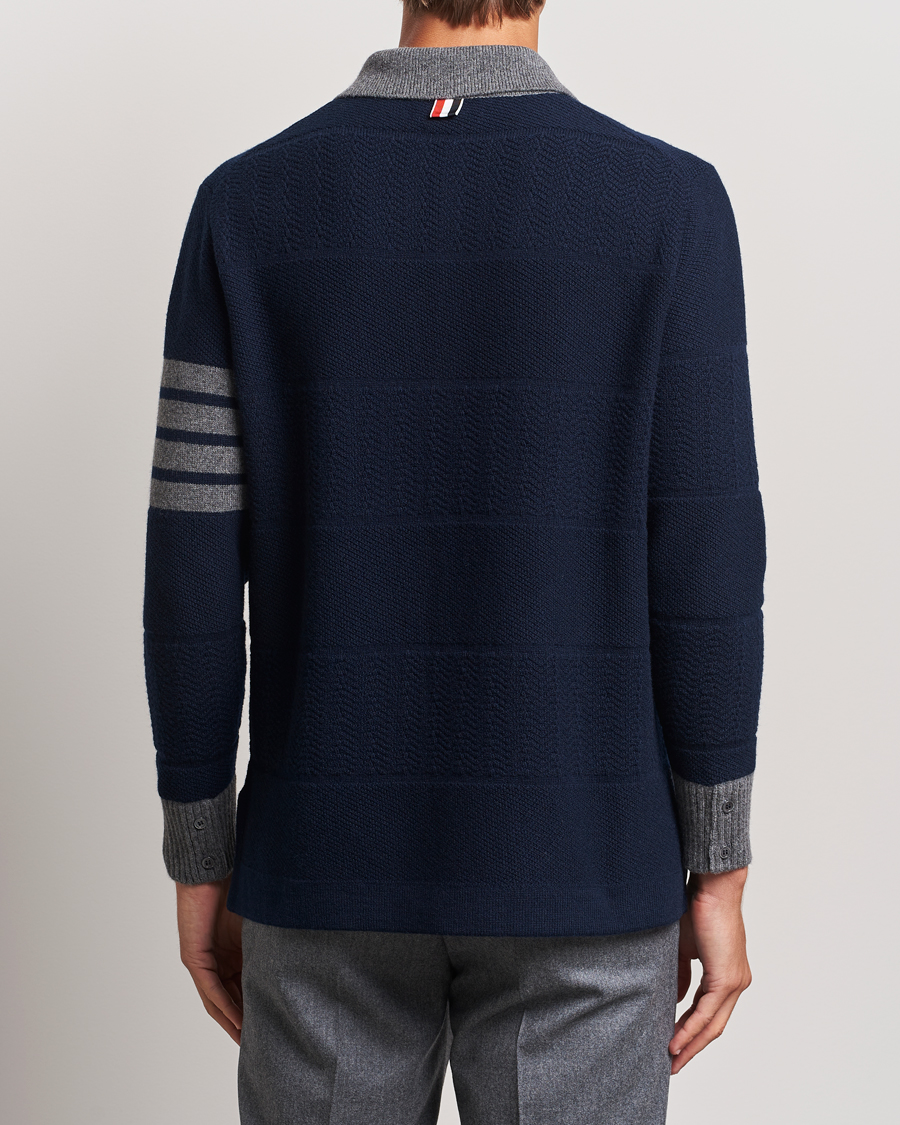 Herren | Pullover | Thom Browne | Textured Wool Rugby Navy
