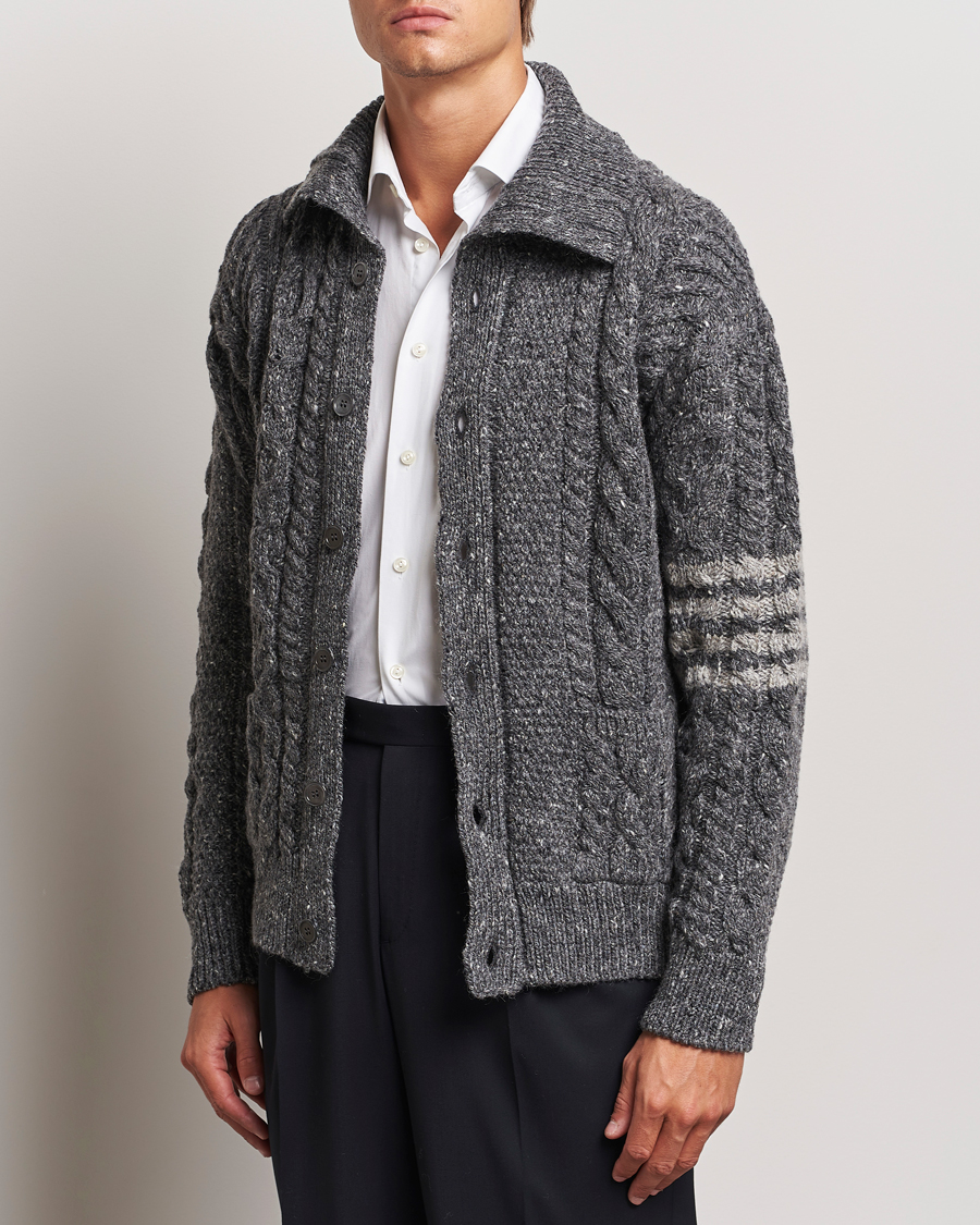 Herren | Pullover | Thom Browne | Donegal Cable Cardigan Medium Grey