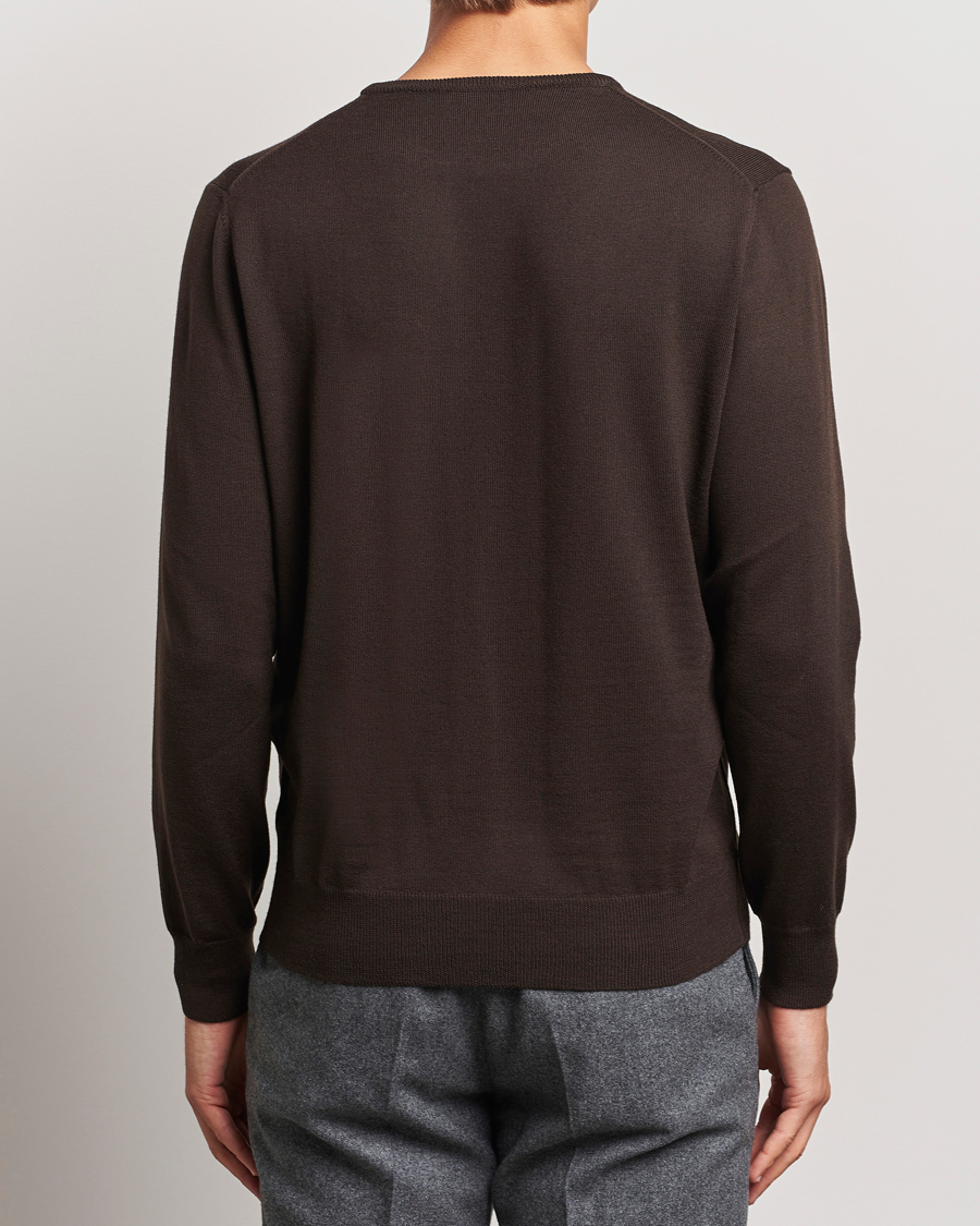 Herren | Pullover | Morgano | Extra Fine Merino Wool Crewneck Dark Brown