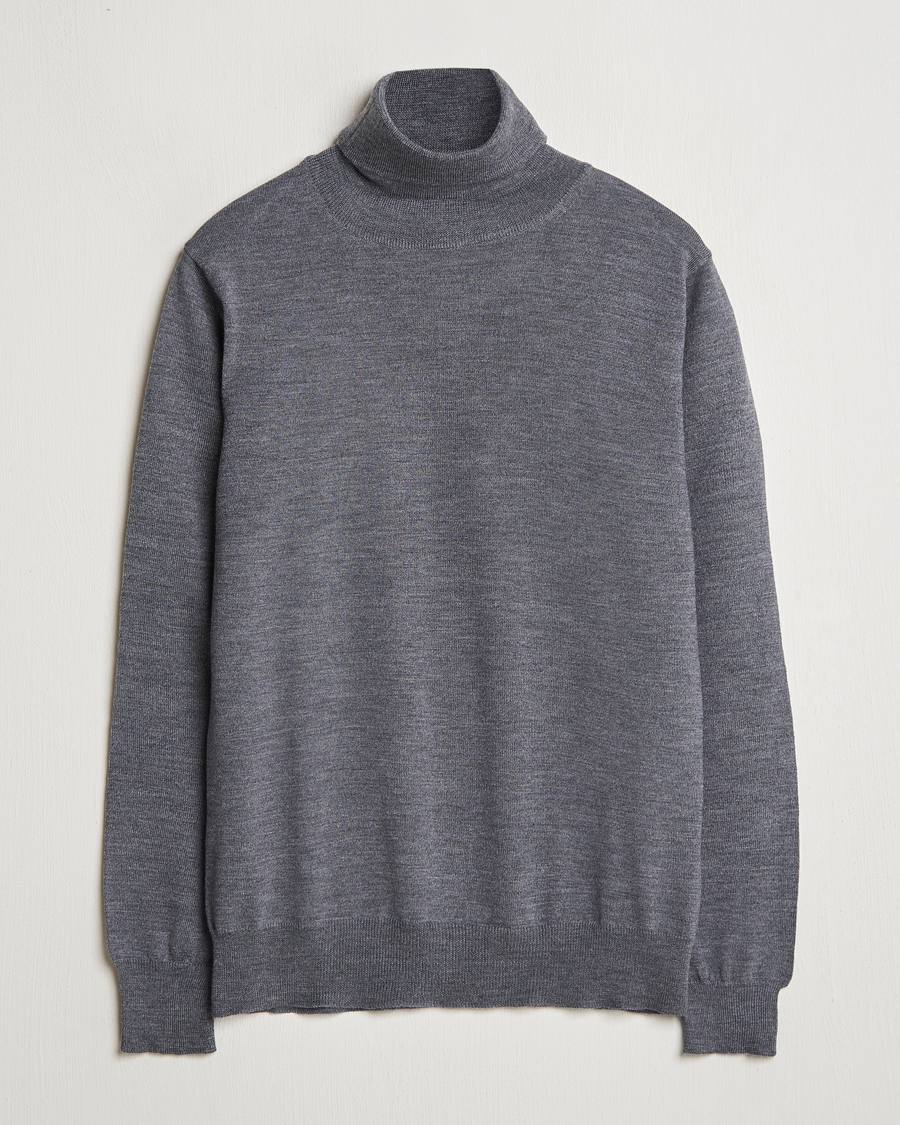 Herren | Pullover | Morgano | Extra Fine Merino Wool Rollneck Mid Grey