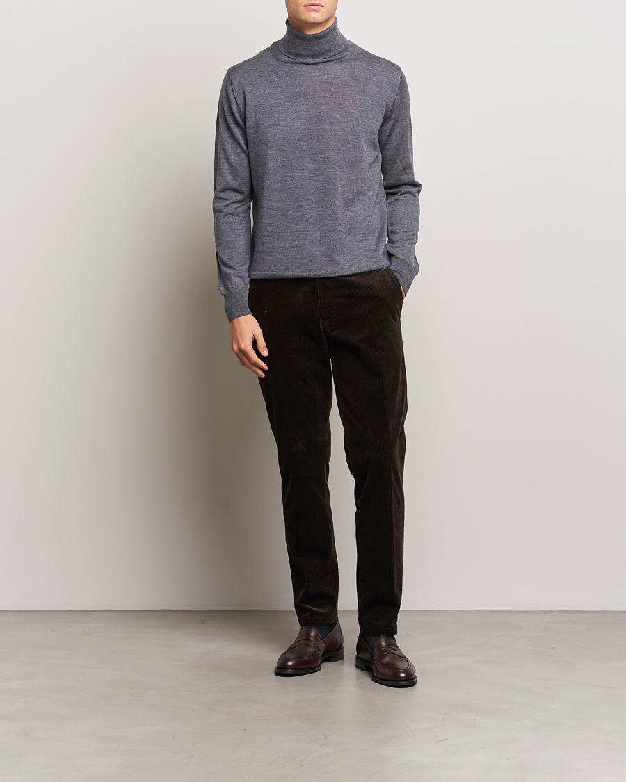 Herren | Pullover | Morgano | Extra Fine Merino Wool Rollneck Mid Grey