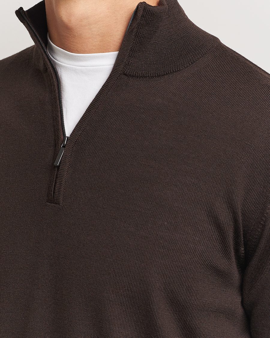 Herren | Pullover | Morgano | Extra Fine Merino Wool Half-Zip Dark Brown