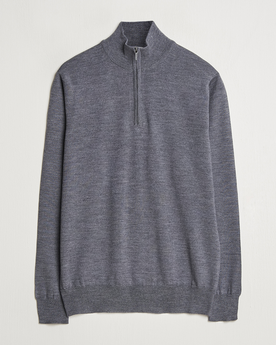 Herren | Pullover | Morgano | Extra Fine Merino Wool Half-Zip Mid Grey