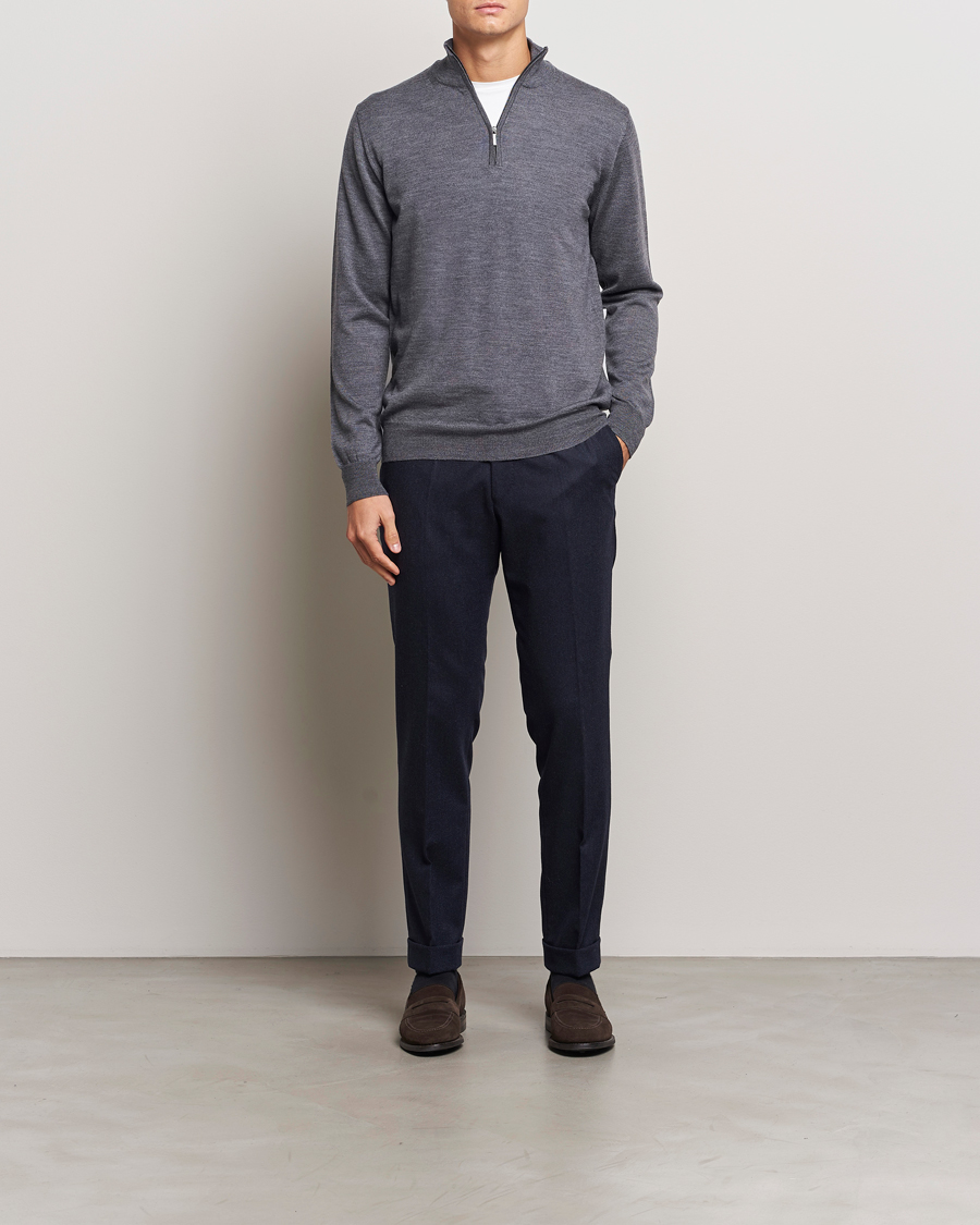 Herren | Pullover | Morgano | Extra Fine Merino Wool Half-Zip Mid Grey