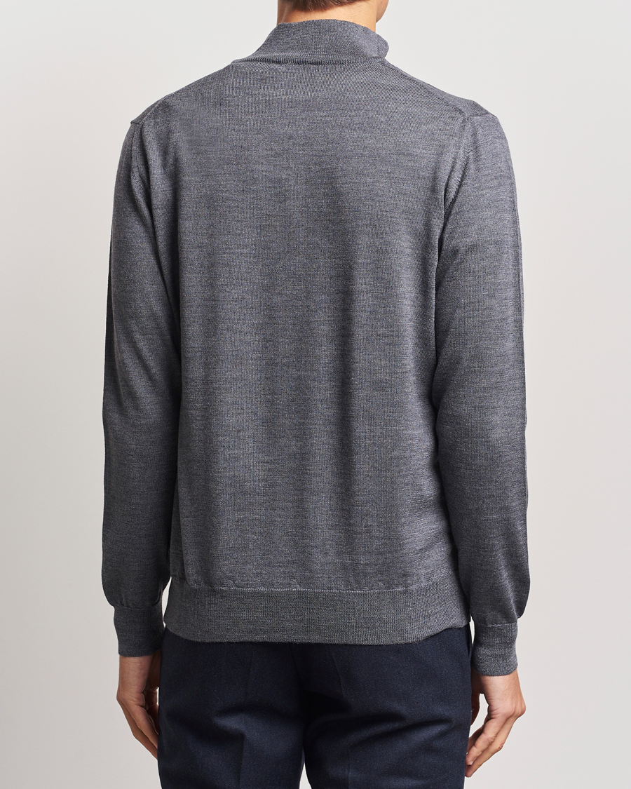 Herren | Pullover | Morgano | Extra Fine Merino Wool Half-Zip Mid Grey