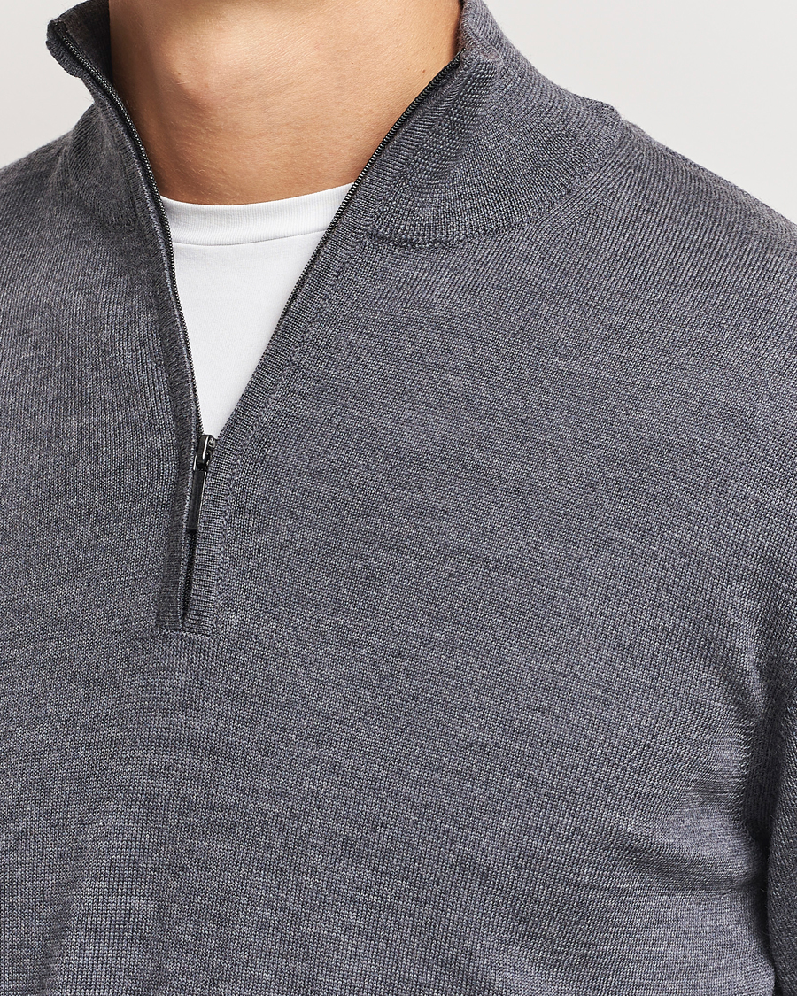Herren | Pullover | Morgano | Extra Fine Merino Wool Half-Zip Mid Grey