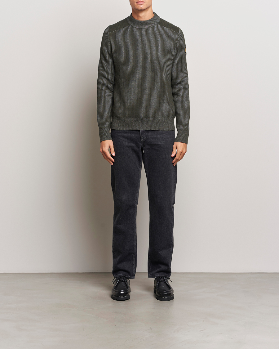 Herren | Pullover | Belstaff | Stanley Cotton/Wool Mock Neck Tile Green