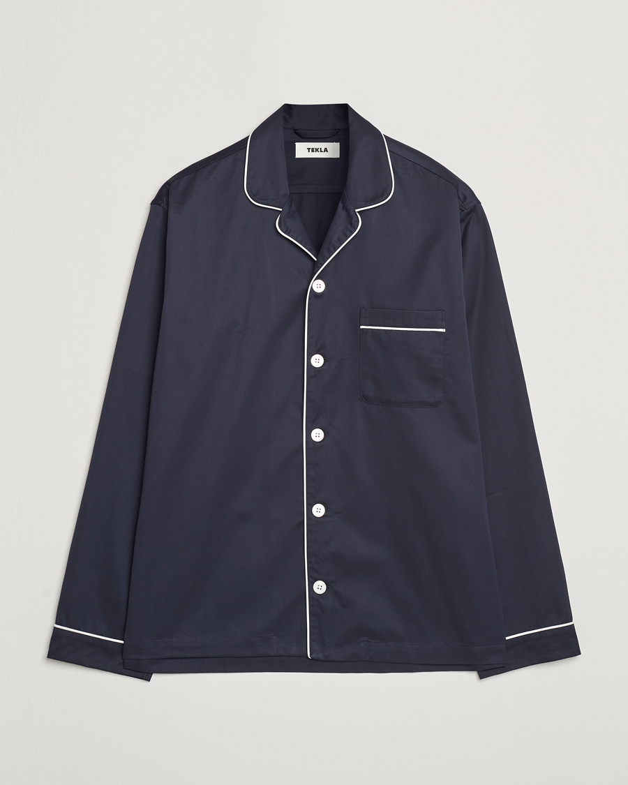 Herren | Tekla Sateen Pyjama Shirt Chelsea Navy | Tekla | Sateen Pyjama Shirt Chelsea Navy