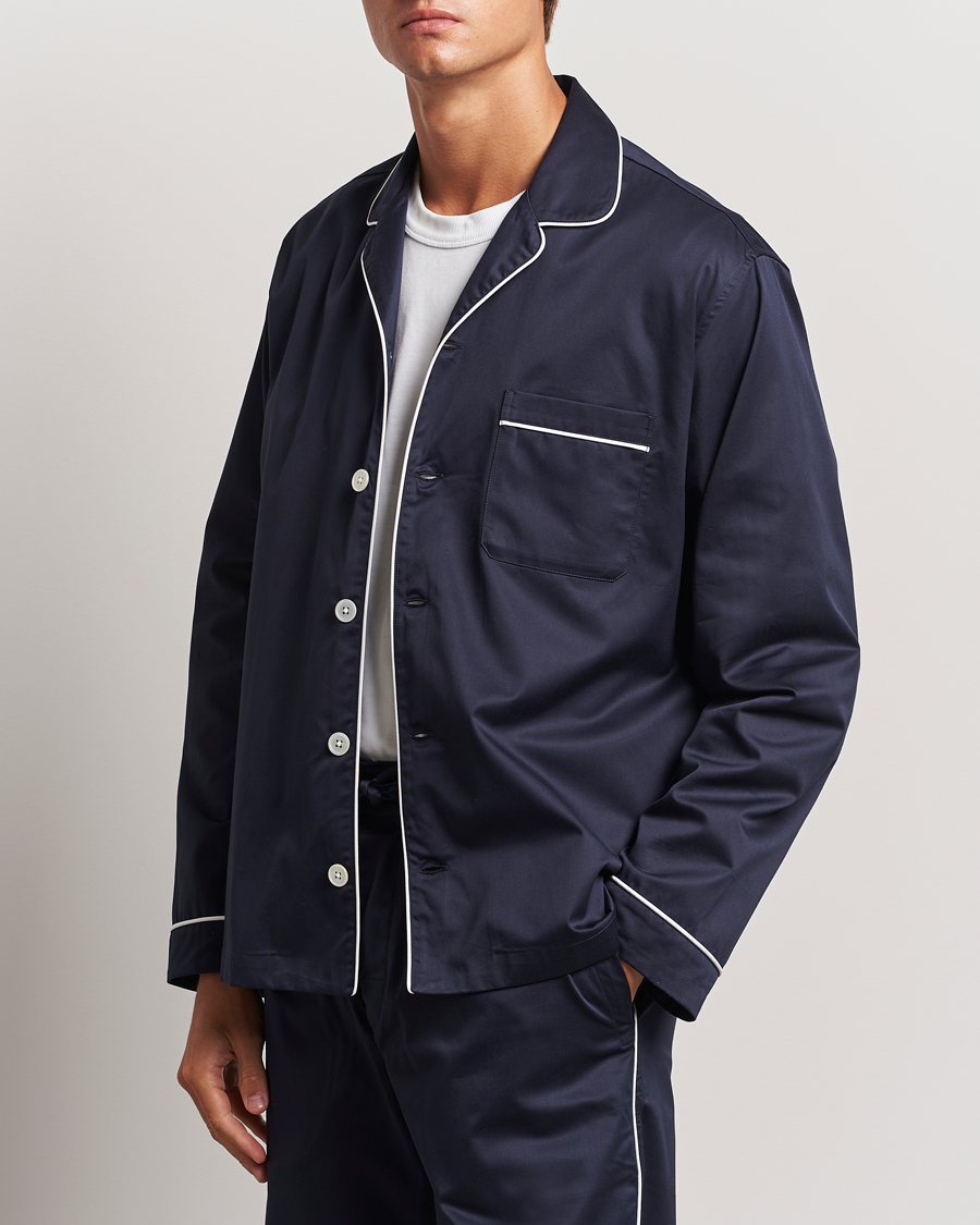 Herren | Tekla Sateen Pyjama Shirt Chelsea Navy | Tekla | Sateen Pyjama Shirt Chelsea Navy