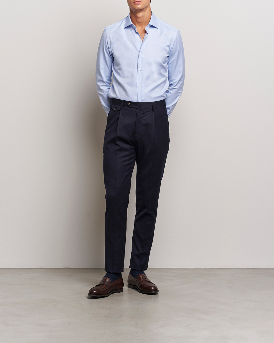 Herren | Hemden | Mazzarelli | Soft Oxford Cut Away Shirt Light Blue