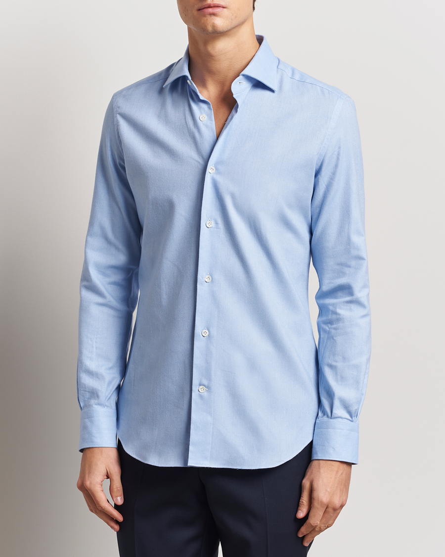 Herren | Hemden | Mazzarelli | Soft Flannel Cut Away Shirt Light Blue