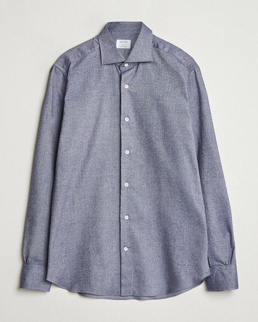 Herren | Hemden | Mazzarelli | Soft Flannel Cut Away Shirt Dark Blue