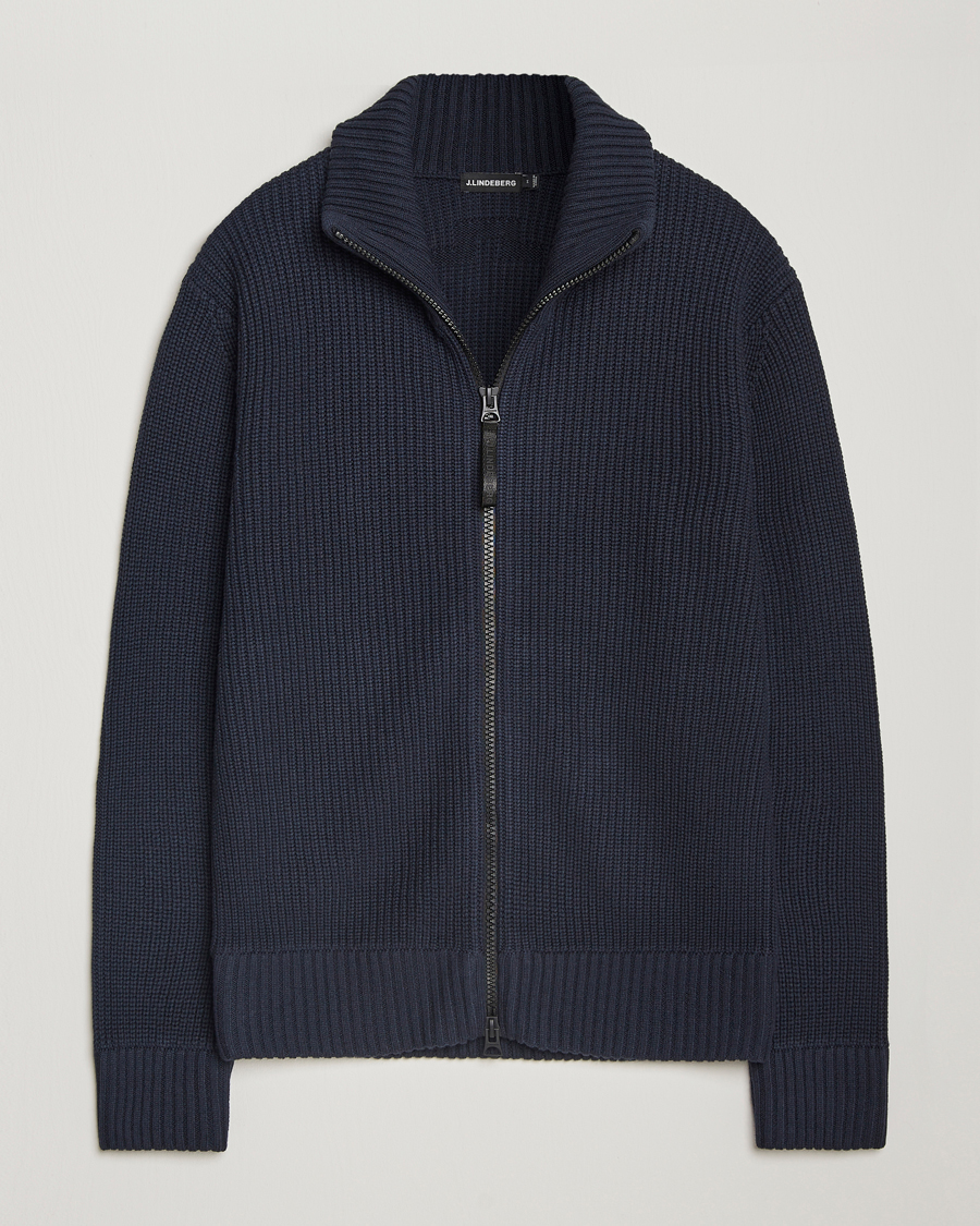 Herren | Pullover | J.Lindeberg | Skyler Wool Blend Zip Cardigan Navy