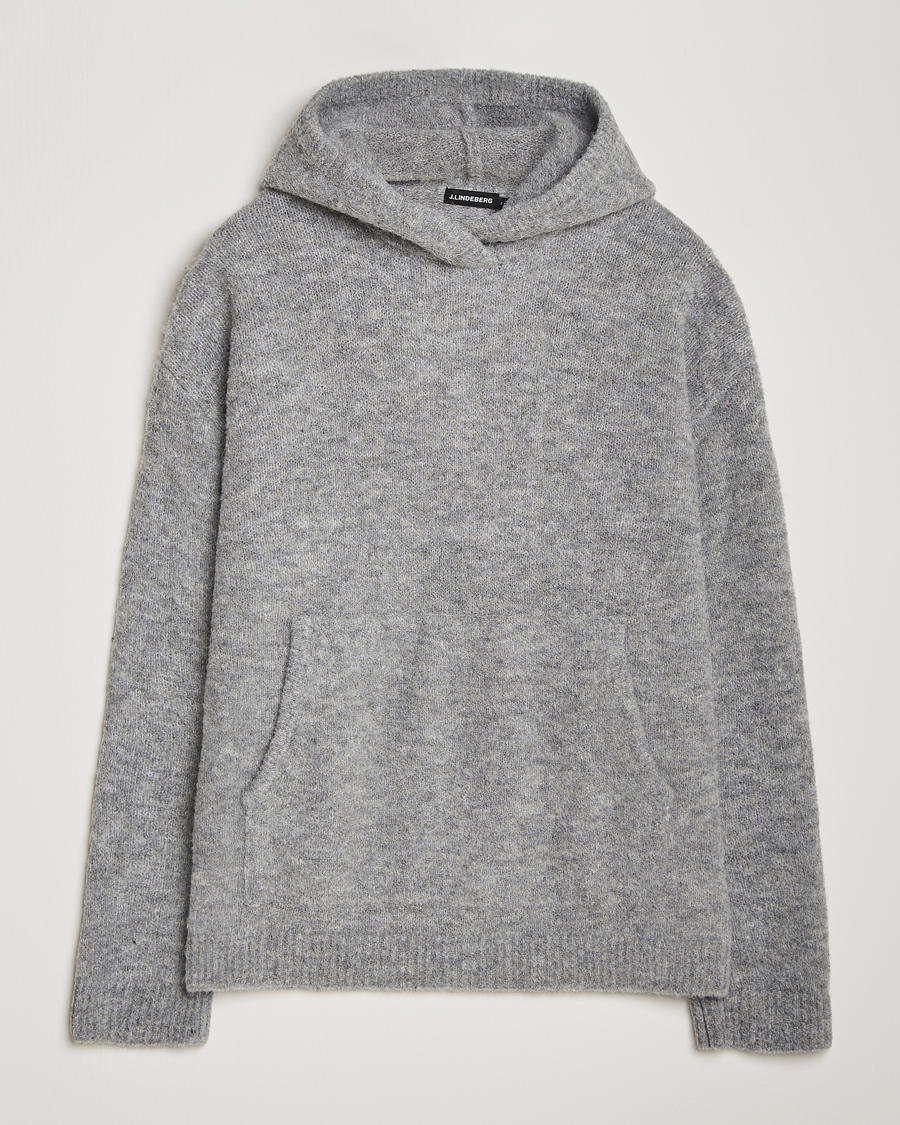 Herren | Pullover | J.Lindeberg | Broon Alpaca Blend Hoodie Mid Grey Melange