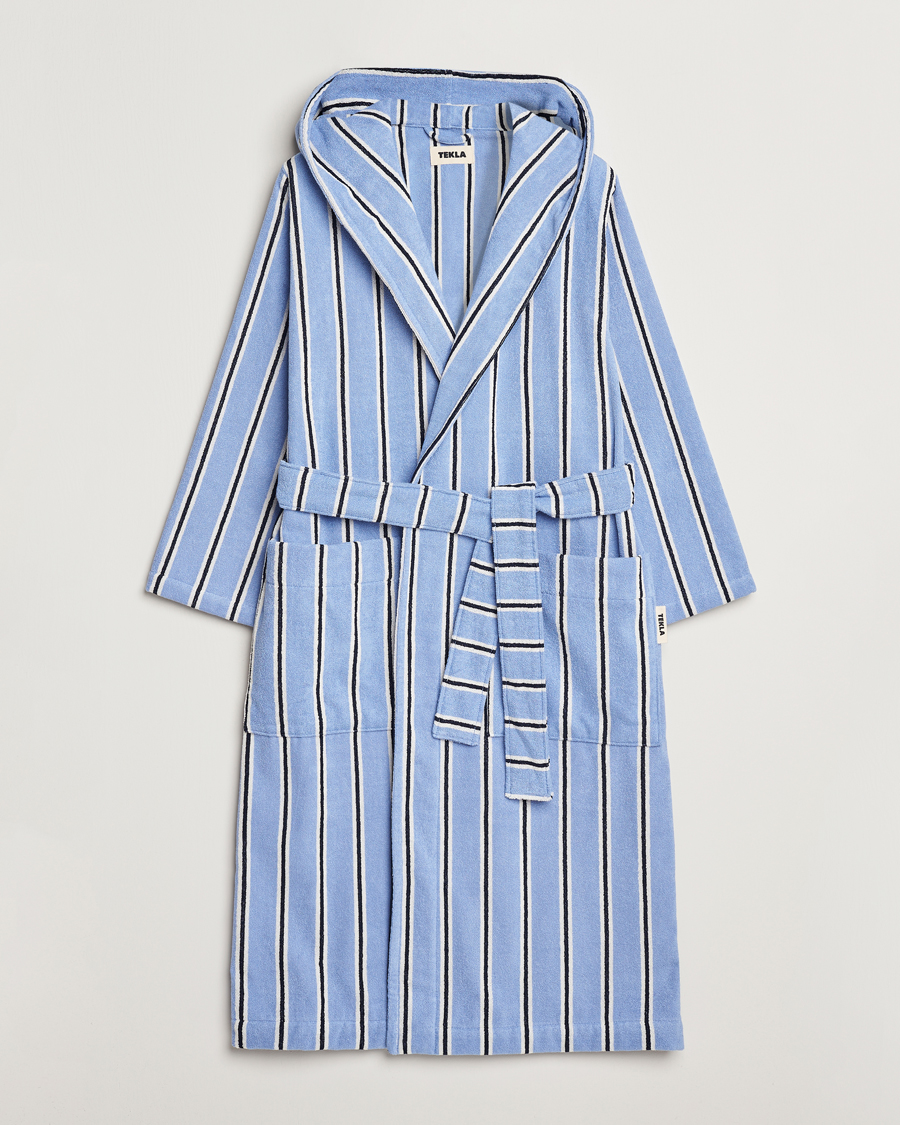 Herren | Schlafanzüge & Bademäntel | Tekla | Organic Terry Hooded Bathrobe Basset Stripes