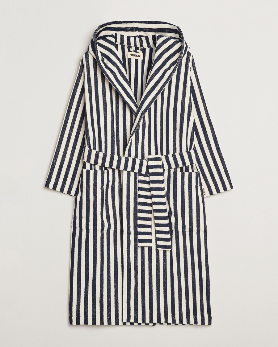 Herren | Schlafanzüge & Bademäntel | Tekla | Organic Terry Hooded Bathrobe Humbug Stripes