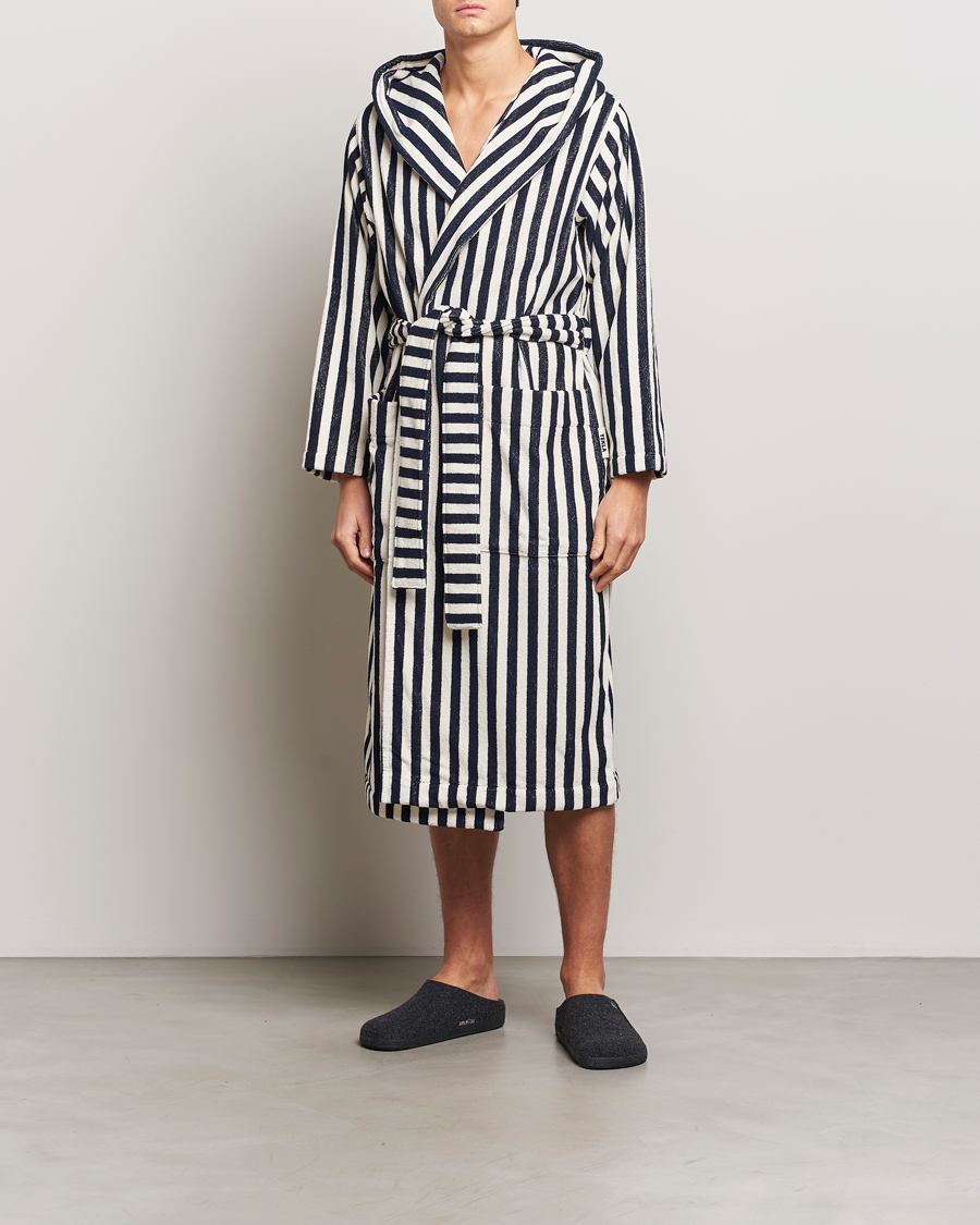 Herren | Schlafanzüge & Bademäntel | Tekla | Organic Terry Hooded Bathrobe Humbug Stripes