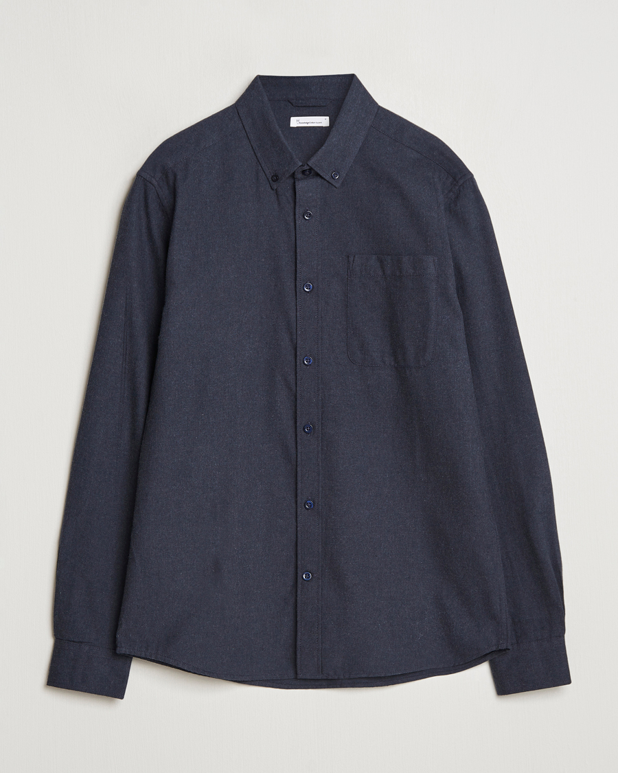 Herren | Hemden | KnowledgeCotton Apparel | Regular Fit Melange Flannel Shirt Navy