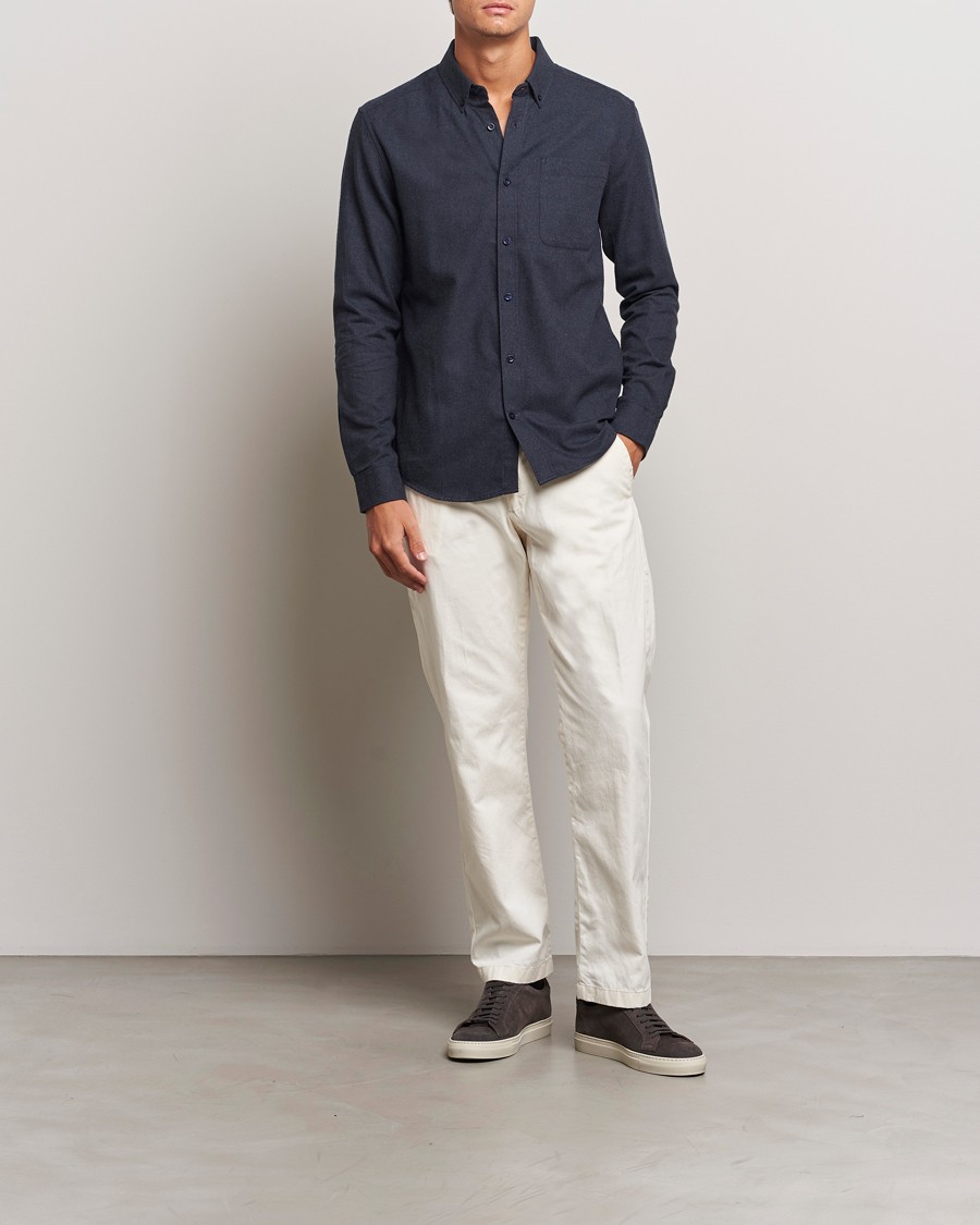 Herren | Hemden | KnowledgeCotton Apparel | Regular Fit Melange Flannel Shirt Navy