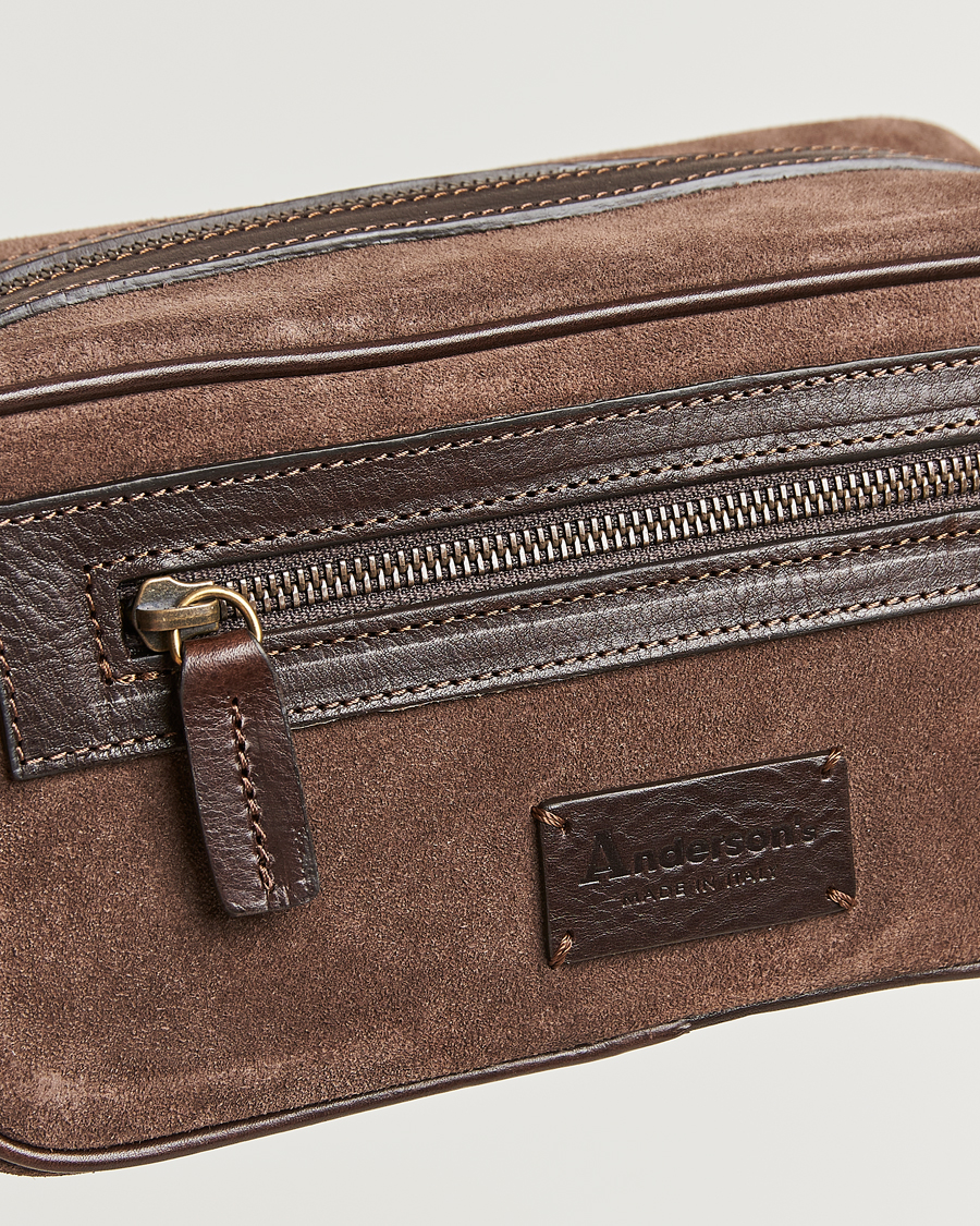 Herren | Anderson's Suede Washbag Dark Brown | Anderson's | Suede Washbag Dark Brown