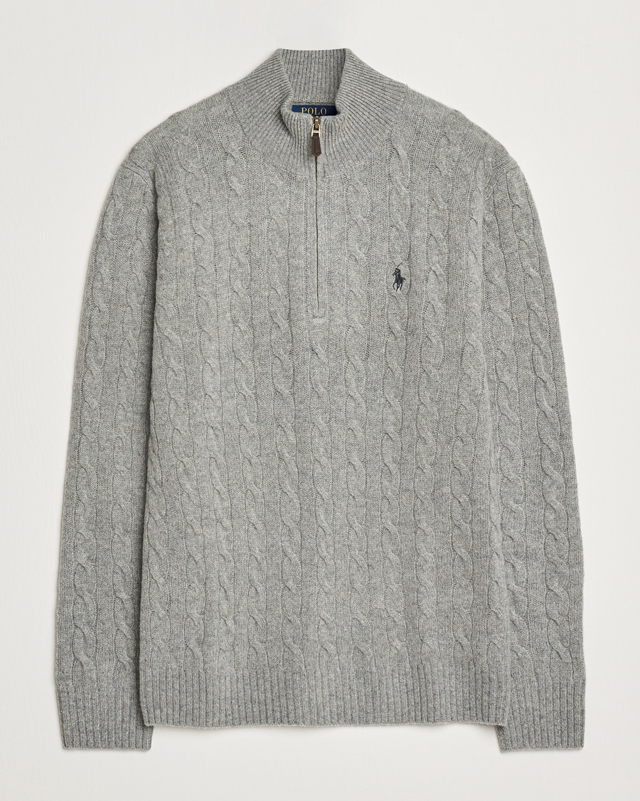 Herren | Pullover | Polo Ralph Lauren | Wool/Cashmere Cable Half Zip Fawn Grey Heather